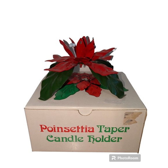 Vintage Dept 56 Poinsettia Taper Candle Holder In Original Box 7175-7 - Picture 4 of 15